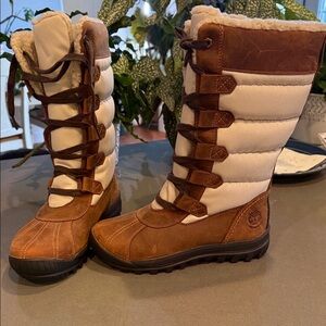 Timberland Brown and Cream Quilted Lace-Up Winter Boots